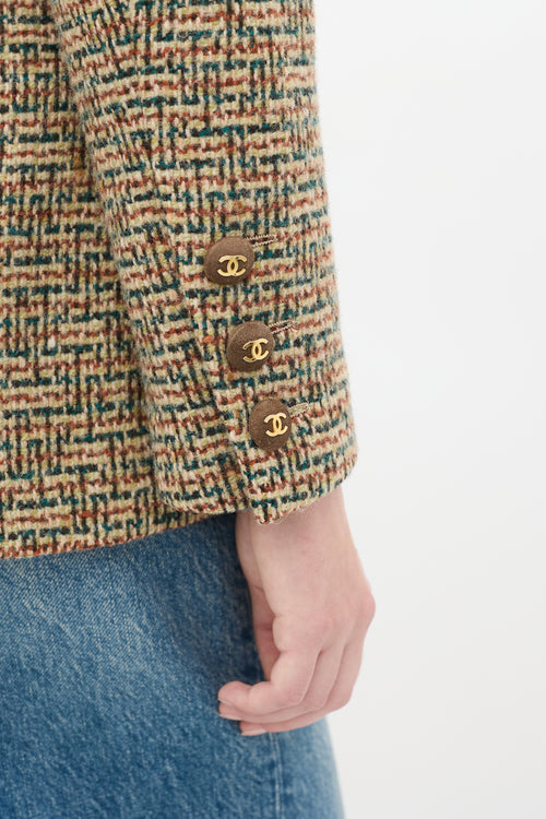 Chanel Vintage Brown 
Multicolour Wool Tweed Flap Jacket