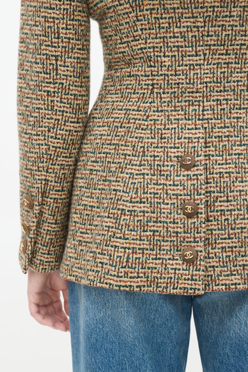 Chanel Vintage Brown 
Multicolour Wool Tweed Flap Jacket