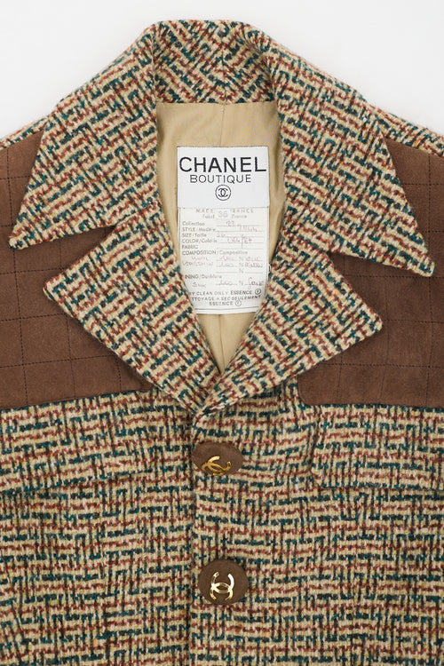 Chanel Vintage Brown 
Multicolour Wool Tweed Flap Jacket