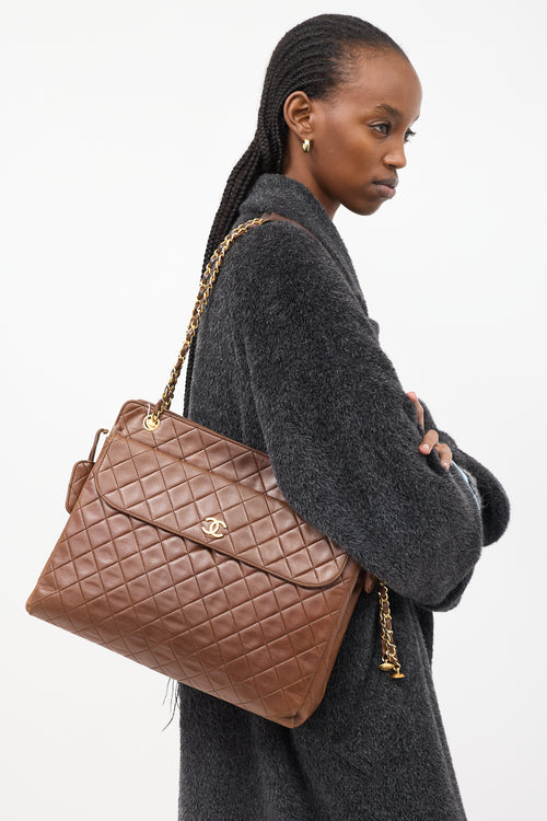 Chanel Vintage Brown Quilted Leather Front Pocket Shoulder Bag