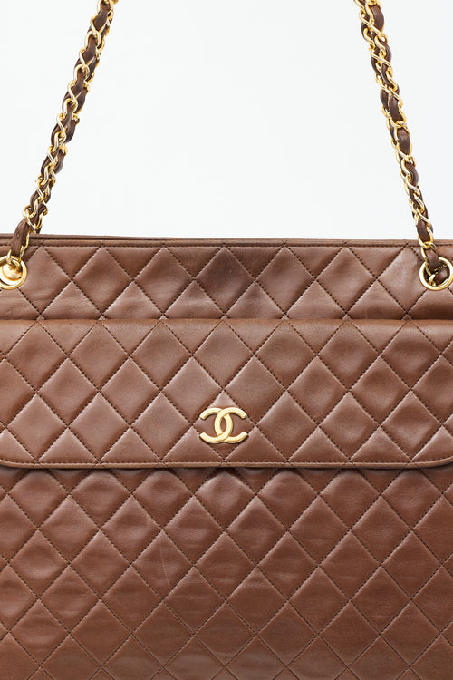 Chanel Vintage Brown Quilted Leather Front Pocket Shoulder Bag