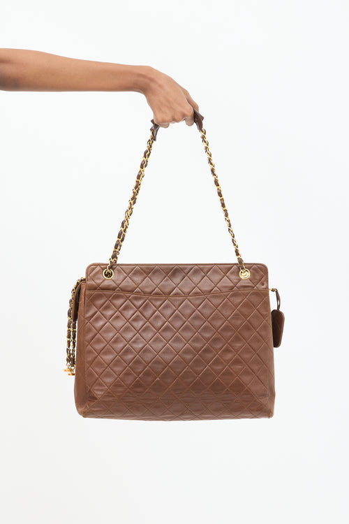 Chanel Vintage Brown Quilted Leather Front Pocket Shoulder Bag