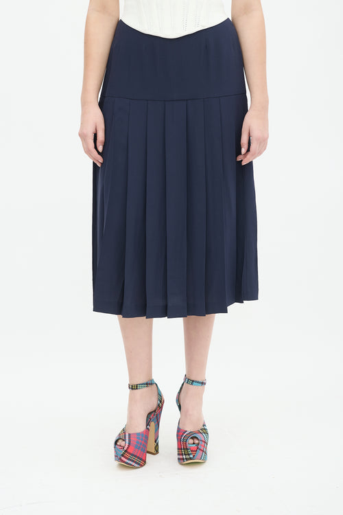 Chanel Vintage Navy Drop Waist Pleated Midi Skirt