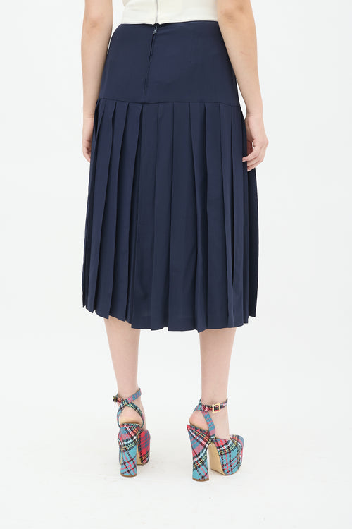 Chanel Vintage Navy Drop Waist Pleated Midi Skirt