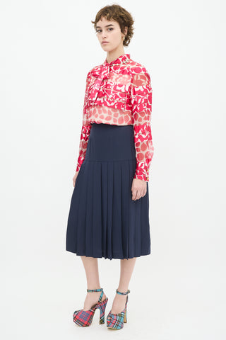 Chanel Vintage Navy Drop Waist Pleated Midi Skirt