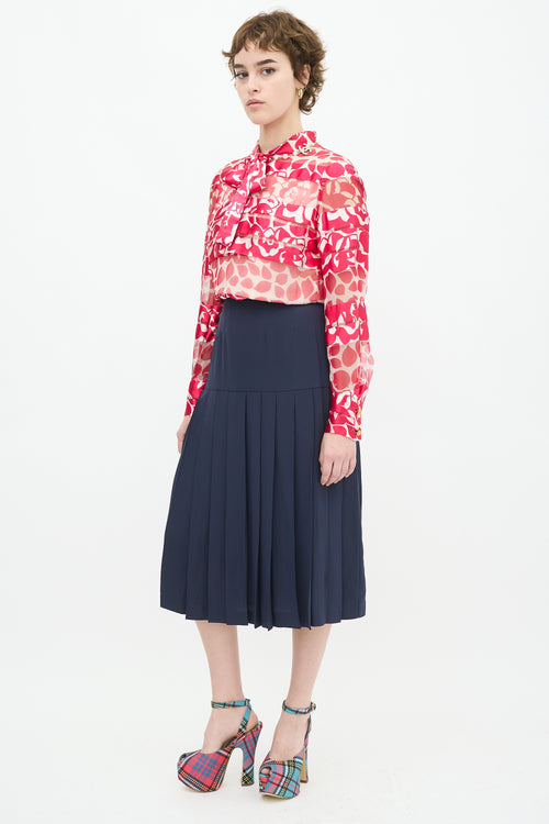 Chanel Vintage Navy Drop Waist Pleated Midi Skirt