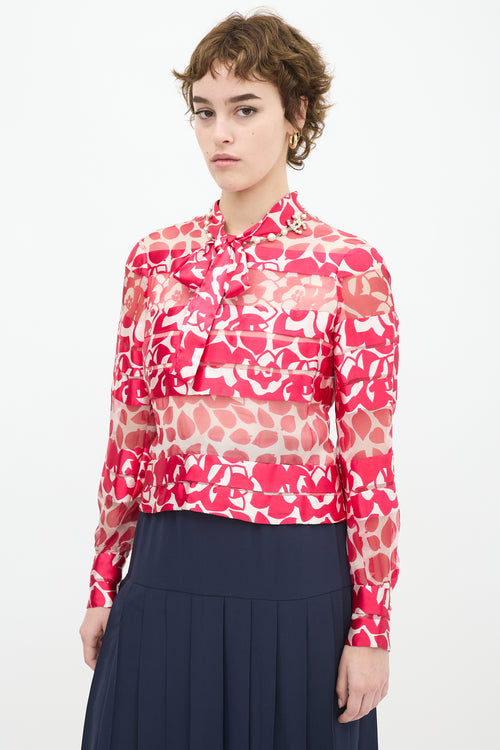 Chanel Vintage Pink 
White Silk Floral Panelled Top