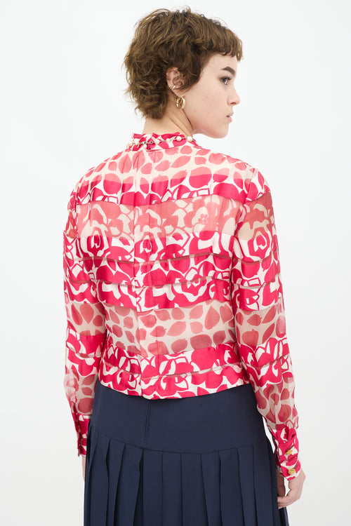 Chanel Vintage Pink 
White Silk Floral Panelled Top