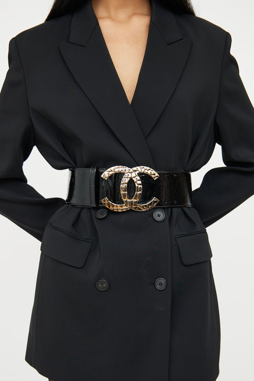 Chanel FW 2007 Black Patent Leather Oversized Logo Belt