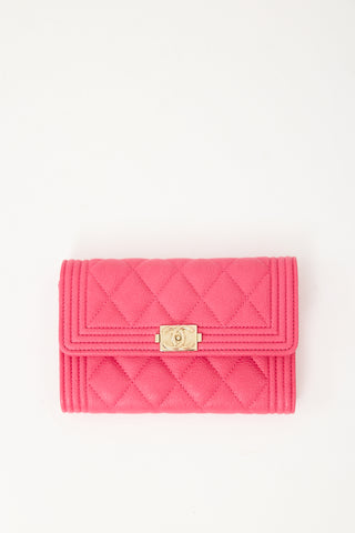 Chanel 2020 Pink Quilted Caviar Leather Boy Flap Wallet