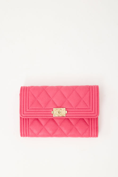 Chanel 2020 Pink Quilted Caviar Leather Boy Flap Wallet