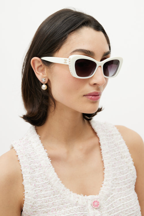 Chanel White 5481-H Pearl Cateye Sunglasses