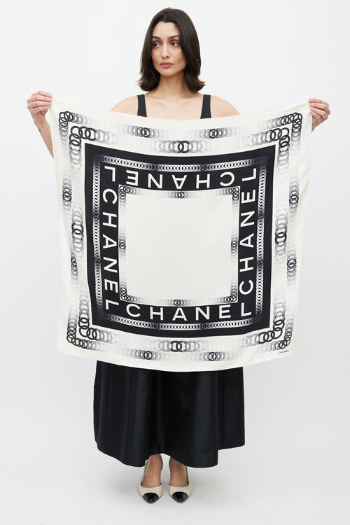 Chanel White 
Black CC Chain Print Scarf