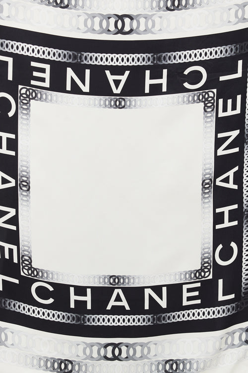 Chanel White 
Black CC Chain Print Scarf