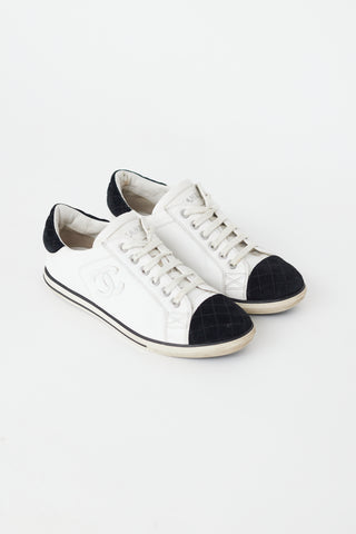 Chanel White 
Black Leather CC Sneaker