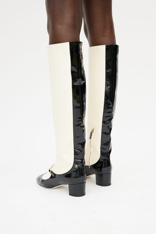 Chanel Cream 
Black Patent Mary Jane Boot