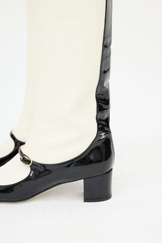 Chanel Cream 
Black Patent Mary Jane Boot