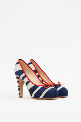 Navy 
Cream Suede Striped Heel