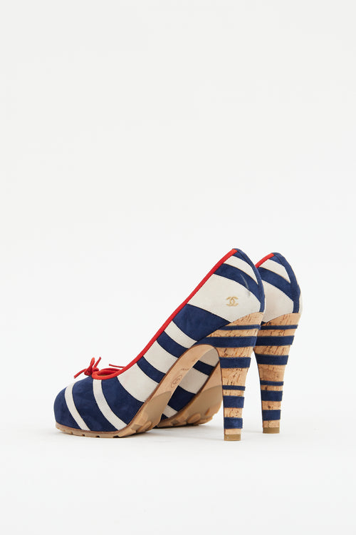 Navy 
Cream Suede Striped Heel