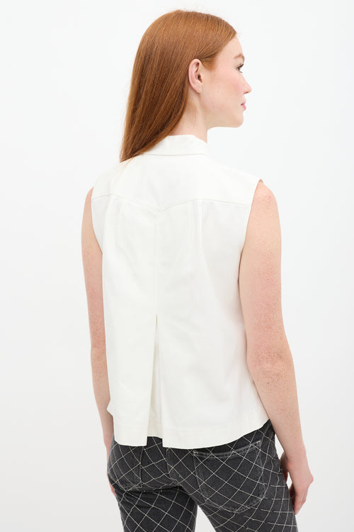 Chanel Spring 2009 White Pleated Sleeveless Bow Shirt