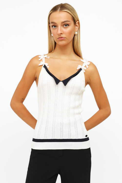 Chanel Spring 2006 White 
Navy Bow Strap Tank Top