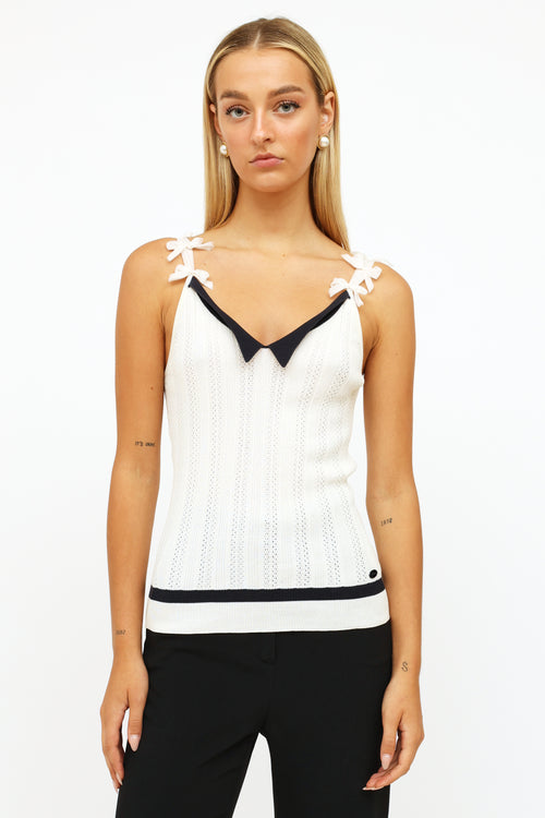 Chanel Spring 2006 White 
Navy Bow Strap Tank Top