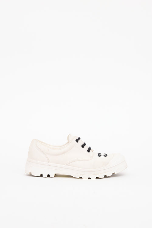 Chanel White CC Canvas Sneaker