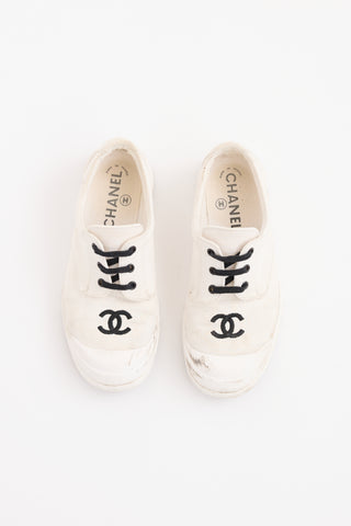 Chanel White CC Canvas Sneaker