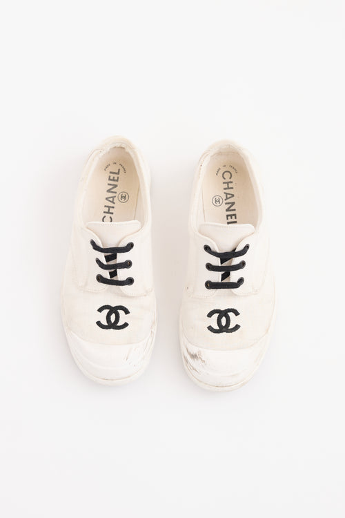 Chanel White CC Canvas Sneaker