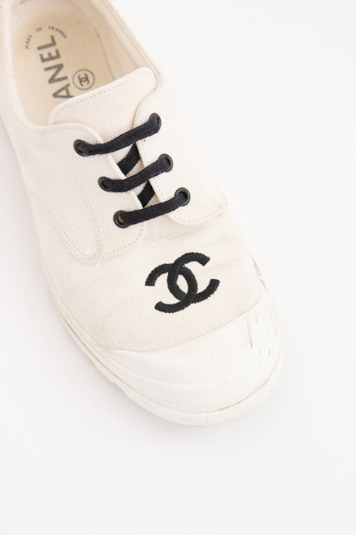 Chanel White CC Canvas Sneaker