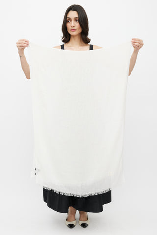 Chanel White Cashmere CC Embroider Scarf