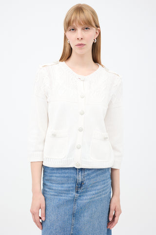 Chanel White Cotton Knit CC Button 
Cardigan