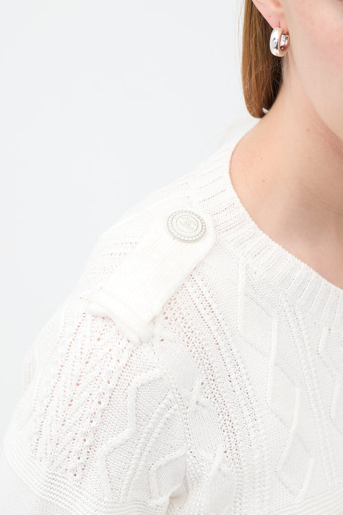 Chanel White Cotton Knit CC Button Cardigan