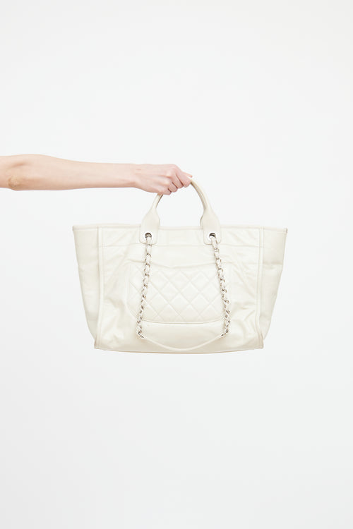 Chanel White Glazed Deauville Shopper Bag