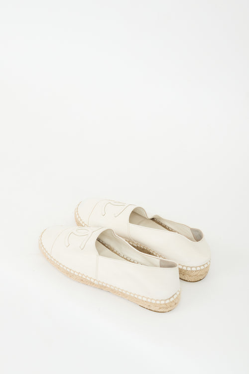 Chanel White Leather CC Logo Espadrille