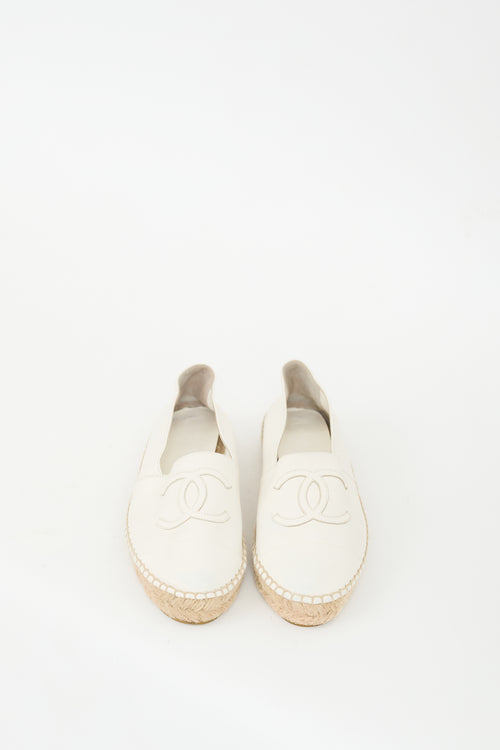 Chanel White Leather CC Logo Espadrille