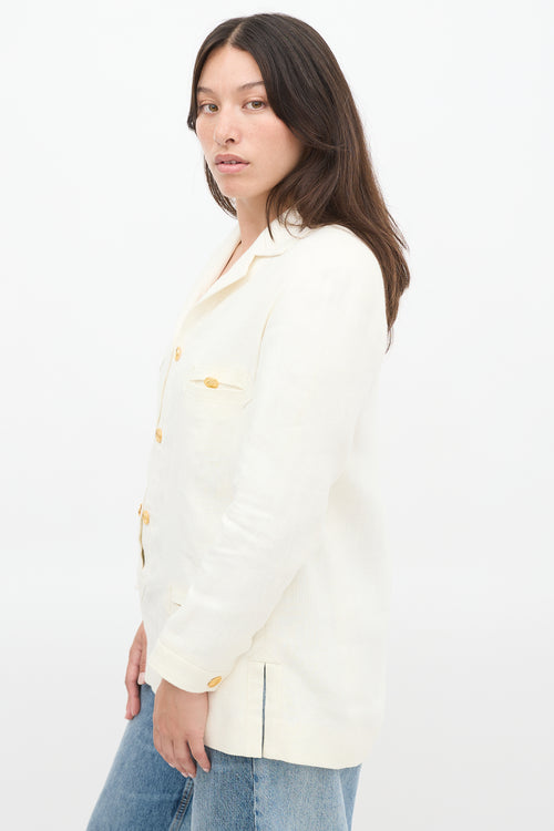 Chanel White Linen Button Up Tunic Blazer