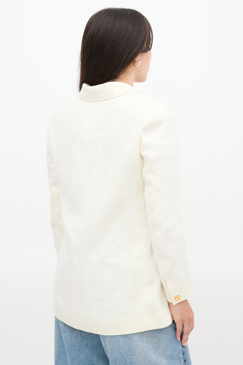 Chanel White Linen Button Up Tunic Blazer