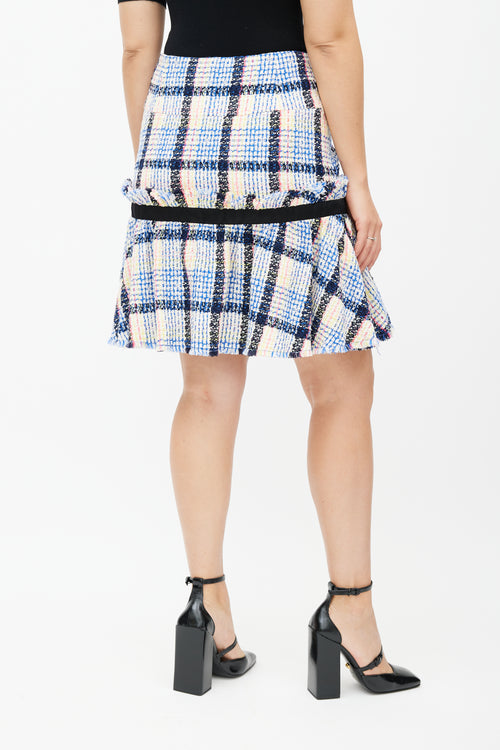 Chanel White 
Multicolour Wool Tweed Plaid Skirt