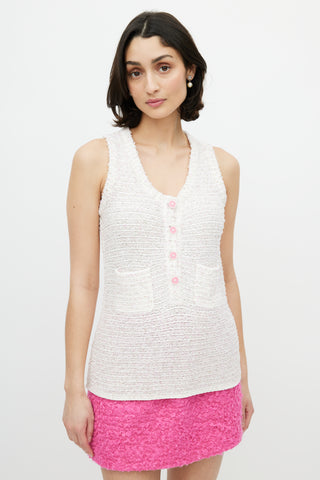 Chanel White 
Pink Knit Boucle Top