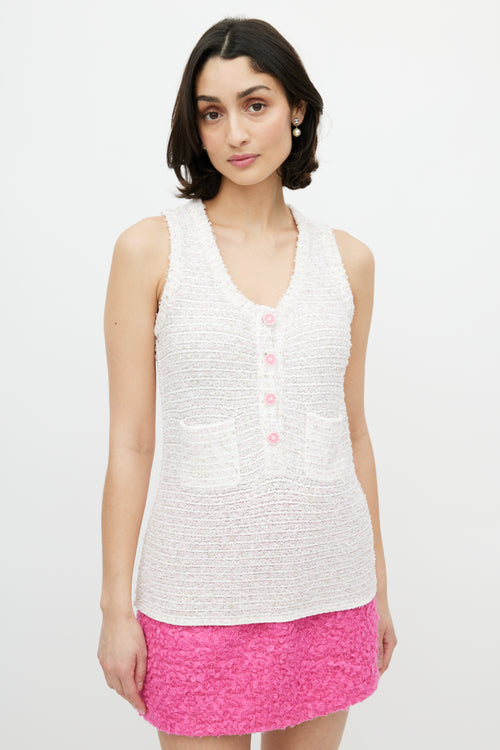 Chanel White 
Pink Knit Boucle Top