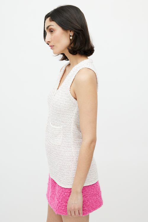 Chanel White 
Pink Knit Boucle Top