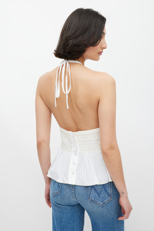 Chanel White Pleated Halter Top