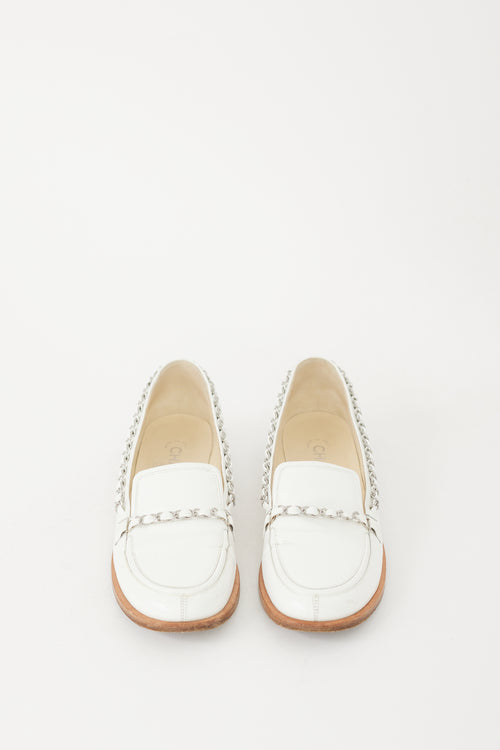 Chanel Cruise 2010 White Patent Chain CC Loafer