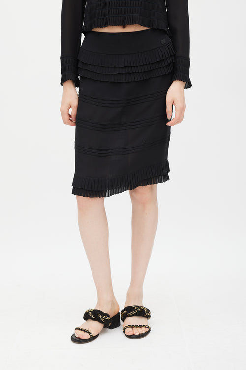 Chanel Winter 2003 Black Silk Pleated Tiered Skirt