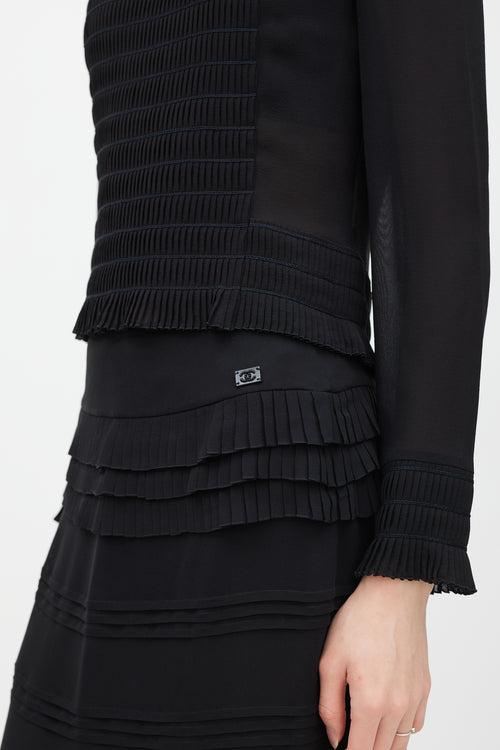 Chanel Winter 2003 Black Silk Pleated Tiered Skirt