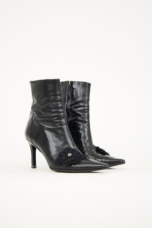 Chanel Winter 2003 Leather CC Camellia Boot