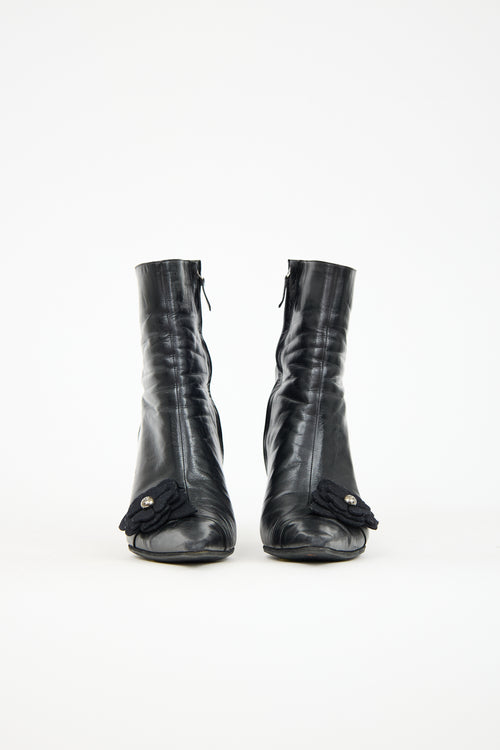 Chanel Winter 2003 Leather CC Camellia Boot