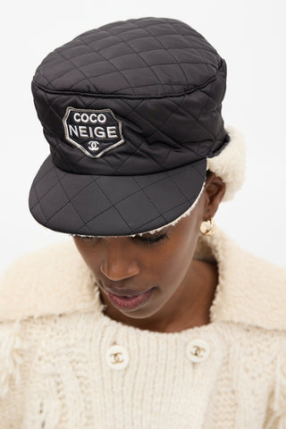 Chanel Winter 2018 Black Puffer 
Shearling Trapper Hat