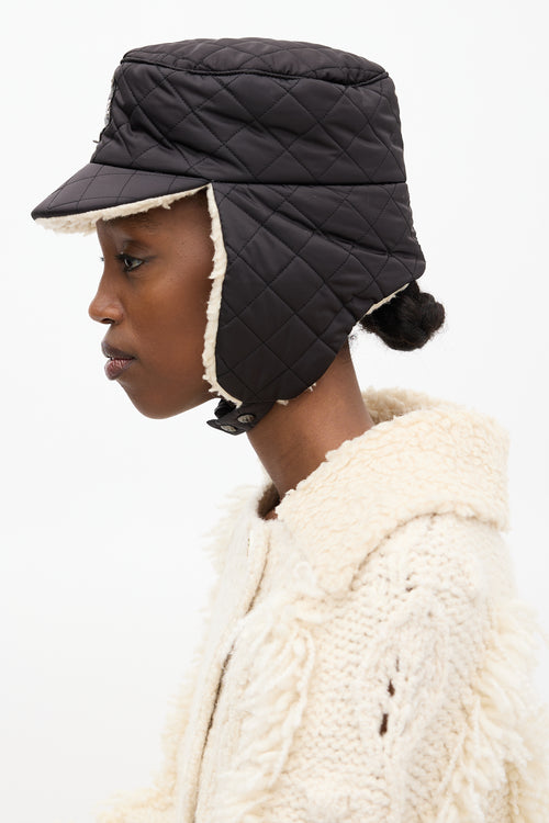 Chanel Winter 2018 Black Puffer 
Shearling Trapper Hat